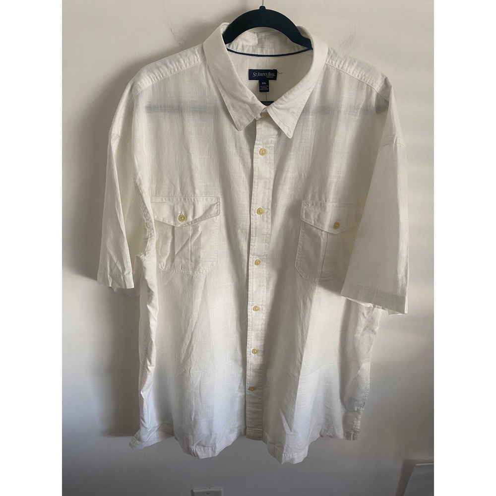 St. John's Bay Men's 100% Cotton Button Up Short Sleeve Shirt Tropical Vacation